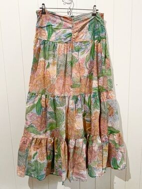 Rails  maxi Skirt Floral Tropical Tiered Coastal Resortwear size 14